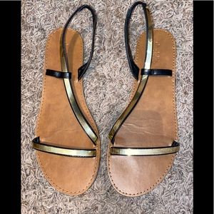 Black & Gold Slip-On Sandals